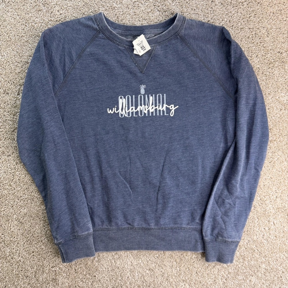Campus Apparel Colonial Williamsburg Sweatshirt Mens Small Blue Fleece Crewneck